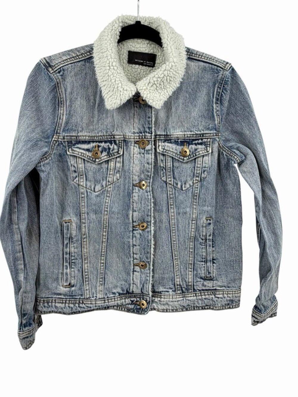 ARTICLES OF SOCIETY Women's Light Wash Sherpa Lined Button Front Denim Jacket MD